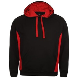 Adults Unisex Team Hoodie Mens Womens Heavyweiht Fleece Pullover Lined Hood (Black-RED, XL)