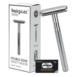 Premium Heavy-Weight Safety Razor for Men – Swedish Steel Blades, Solid Brass Long Handle Professional Close Shave, Built to Last a Lifetime (Silver)