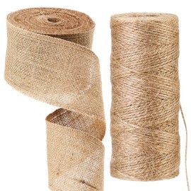 SmoothNovelty Burlap Ribbon and Jute Twine String Set 3 Inch x 11 Yard Burlap Fabric Craft Ribbon with 109 Yard Long Twine String for DIY Bow Crafting, Country Themed Weddings, Gift Wrapping, Wreaths
