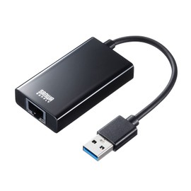 Sanwa Supply USB-C VLAN3BKN USB 3.2 to LAN Adapter (USB Hub Port, Black)