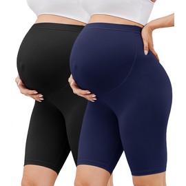 BAYDI Creamlush Pack of 2 Maternity Shorts - 20 cm Soft Maternity Cycling Shorts for Yoga Home Pyjamas Pregnancy Leggings, 2 Pack - Black/Navy, XL