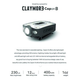 Claymore Capon 40B (Tan) - LED Rechargeable Clip-On Cap Headlamp, Lightweight Hat Light for Camping, Running, Hiking, Emergency & Industrial Use, Waterproof, USB-C, Up to 12 Hours of Battery Life.