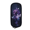 TSOVTHRID Purple Rose Flowers Butterflies Pencil Case Box, Big Capacity