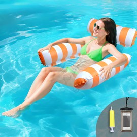 Pool Seat Floating Hammock, Water Hammock Toys Air Mattress Pool Chair Water Seat Pool Hammock Lying Mat for Adults Children (Orange)