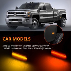 POPMOTORZ LED Dually Fender Side Marker Lights Rear Bed Side Marker Lamps for 2015-2023 Chevy Silverado GMC Sierra 2500HD 3500HD Amber Red Rear Wheel Fender Dually Lamps Smoked Lens 4Pcs