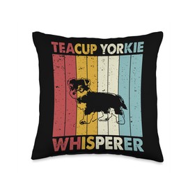 Retro Teacup Yorkie Gift for Men, Women & Kids Dog Dad Mom Whisperer-Vintage Teacup Yorkie Throw Pillow, 16x16, Multicolor