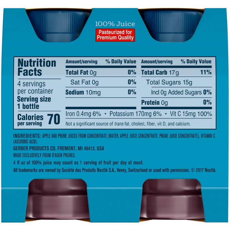 Gerber Apple Prune Juice, 100% Juice from Concentrate, 4-4 FL