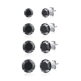 SILBERTALE 4/5/6 Pairs 925 Sterling Silver Black Cubic Zirconia Stud Earrings Set 3-8 mm for Men Women, Stone, Cubic Zirconia
