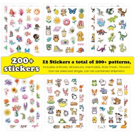 200+ Cute Animals Water Bottle Stickers, 12Sheets Kids Stickers with Different Theme Scrapbooking Sticker for Classroom, Christmas Day, Kids Crafts, Party Favors, Decorations
