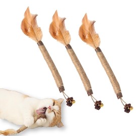 LOVELY CAVES Cat Chew Toy Feather Sivervine Sticks with Bell, Cat Chew Natural Sticks Teeth Cleaning, Matatabi Cat Treat, Gall Ball Cat Toy (3 Pack)