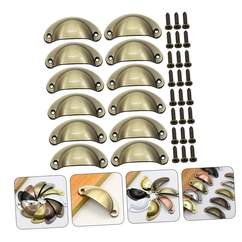 LALAFINA 12pcs Furniture Drawer Handles Semi-Circular Hampton Style Knobs Shell