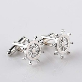 Patch Nation Ship Wheel Nautical Sailor Silver Metal Cufflinks Cuff Links