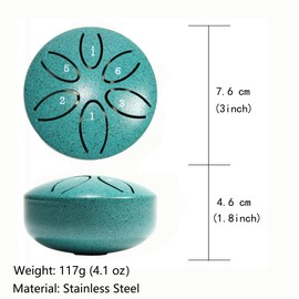 ALITAAU Steel Drums 3-Inch(7.6cm) 6-Note Sound Healing Steel Tongue Drum Kit, Mini Handpan Drum, Worry-Free Drum, Handpan Drum, Worry-Free Drum (Turquoise)