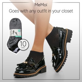 MeMoi Low Cut Womens Socks Bulk Pack - Moisture Wicking Socks for Women, 10 Pairs of Womens Socks Size 9-11 - Black Marled