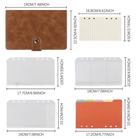Simpolor Leather A6 Ring Binder Notebook, 6 Rings with Refill Paper, Binder Pockets and Subject Divider Paper Sheet, Travel Binder Journal Personal Planner with Ring Binder, Brown
