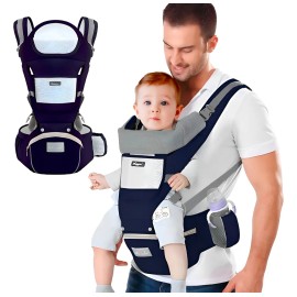 Cangurera Portabebé Raganet Mochila Multifuncional Con Asiento Bebé Color Azul