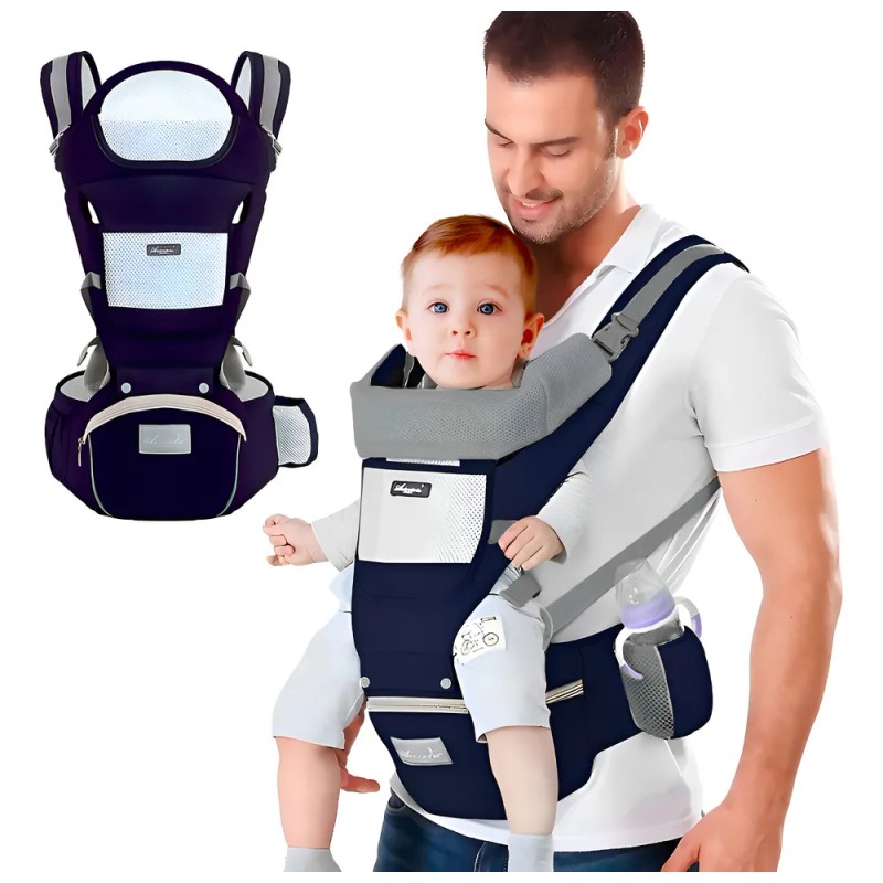 Cangurera Portabebé Raganet Mochila Multifuncional Con Asiento Bebé Color Azul