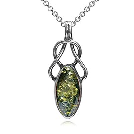 Ian and Valeri Co. Green Amber Sterling Silver Celtic Pendant Necklace 18 Inches