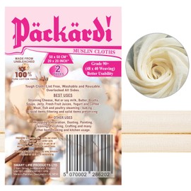 PACKARDI Food Strainer Cheesecloth Pack of 2 Muslin Cloths for Cooking 50x50 cm, Grade 90+ Reusable and Washable Cheese Cloths for Straining, 100% Unbleached Pure Cotton Lint Free Cheese Cloth