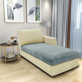 CHELZEN Velvet Sofa Seat Cushion Cover, Highly Elastic Seat Cover, Stretch Sofa Seat Cover, Protective Sofa Cover, L-shaped Corner Sofas for Living Room (Chaise Lounge, Dusty Blue)