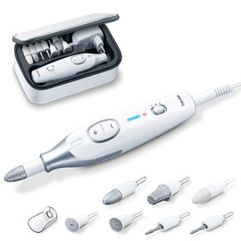 Beurer MP42 Kit de Manicure y Pedicure Eléctrico con 7 Accesorios de Zafiro, Velocidad Ajustable, Giro Bidireccional, Luz LED, Estuche, Lima para Uñas