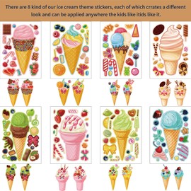 24 Sheets Make Your Own Ice Cream Stickers Make A Face Stickers for Kids Toddlers with DIY Craft Stickers Kids Party Favor Supplies Crafts
