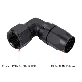 Podavelle 12an 90 Degree Hose End Fitting Elbow Low Profile Forged Swivel Aluminum Black