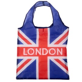 Puckator Foldable Reusable Shopping Bag - London Icons Big Ben Union Jack Design - Folding Shopping Bags - Foldable Tote Bag - Foldaway Shopping Bags - Fold Up Bag in Pouch - Family Beach Bag