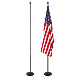 Indoor Flag Pole Kit with Base 8FT-9.5FT,Aluminum Commercial Indoor Flagpole with Black Ball Top Finial & 360° Rotating Anti Wrap Ring,Adjustable Heavy Duty Flag Pole Kit for Office School (1Pack)