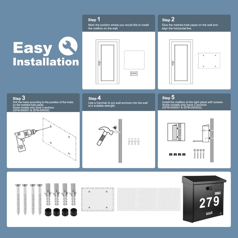 KINGCEPHAS Wall-Mounted Mailbox with Combination Lock, Large Capacity, Wall Mount