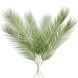 Large Artificial Palm Leaves 30” Faux Tropical Palm Leaf Stem Single Branch Plastic Green Palm Frond for Luau Hawaiian Jungle Party Wedding Table Centerpiece Home Wall Vase Decor - 6Pcs