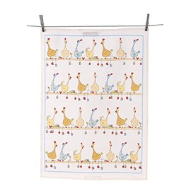 Triolino Half-Linen Tea Towel 50 x 70 cm with Printed Motif "Chickens Roosting"