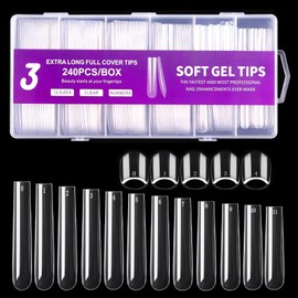 240PCS No C Curve Square Nail Tips, XXXL Half Cover Clear Nail Tips for Acrylic Nails, 3XL Straight Tapered Square Fake Nail Tips Set, 12 Sizes Flattened Acrylic Nail Tips for Nail Salons and DIY