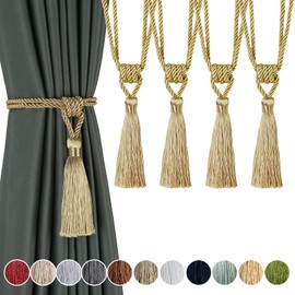 fenghuangwu Alzapaños para Cortinas con Borlas, Alzapaños para Cortinas De Cuerda, Alzapaños para Cortinas Hechos A Mano, Hechos De Poliéster, Paquete De 4-4P Oro