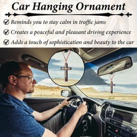 Cross for Car Mirror Hanging, Wood Cross Charms for Rear View Mirror, Car Hanging Ornament, Christian Accessories for Cars, Truck, Home Decor (Brown)