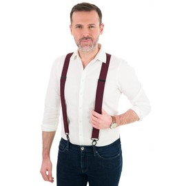 Olata Wide and Robust X-shaped Braces with Carabiner Hook - 4 cm Wide, Adjustable, Unisex, Ideal for Work and Everyday Use, Red (Black Clips), Unit size