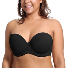 DELIMIRA Women's Strapless Bra Push Up for Bigger Bust Multiway Underwire Smooth Bandeau Bra Black 42F