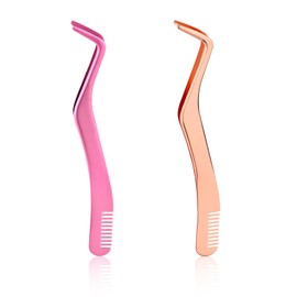 Pack of 2 Eyelash Applicator, False Eyelash Applicator with Comb for Girls Women Beginners Makeup Artists (Pink, Rose Gold)