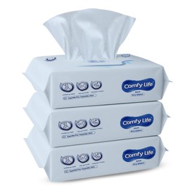 Comfy Life Dry Wipes for Adult Personal Care – Soft & Extra Large Body Cleaning Wipes – 300 Sheets (Pack of 3) – Unscented, Gentle for Sensitive Skin, Bathing & Incontinence Care - 30x25 cm