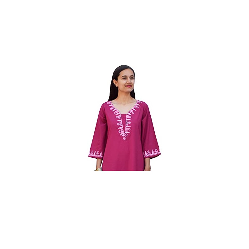 Vidya - Camisón de algodón puro bordado, túnica, vestido, camisón,