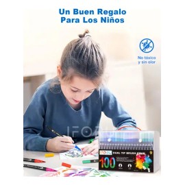 Plumones Iforu 100 Colores Doble Punta Pincel Tinta al Agua Para Colorear