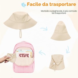 Xnova Cappello da Pescatore Sole per Bambini Ragazze Regolabile Secchio Cappellino Protezione Solare UPF 50+, Carini Pieghevole Cappelli Estivo Bucket Hat (Beige, M(Cappello Circonferenza: 52-54 cm))