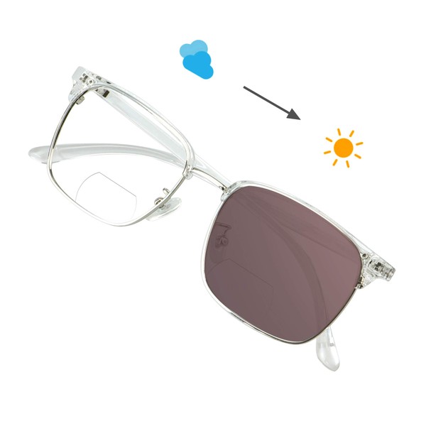 VisionGlobal Bifocal Reading Glasses, Photochromic Dark Brown Sunglasses for Men/DownWomen,