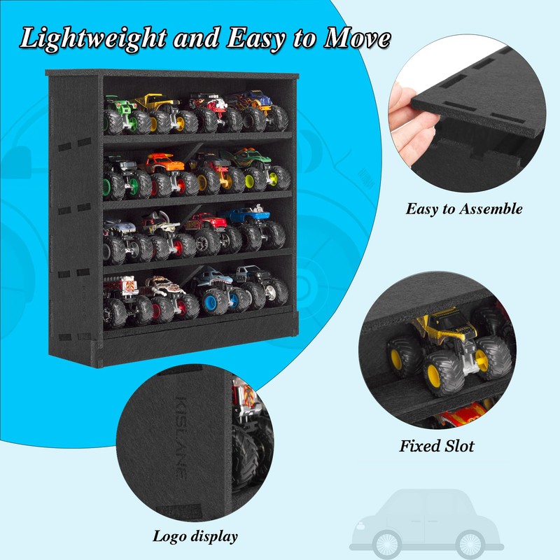 Felt Monster Trucks Display Case, Wall-Mounted 16 Slot Storage Case,