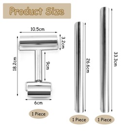 1 Rolling Pin with Two Ends and 2 Straight Rolling Pins, Stainless Steel Rolling Pin, Baking Tools, Multifunctional Rolling Pin Tool