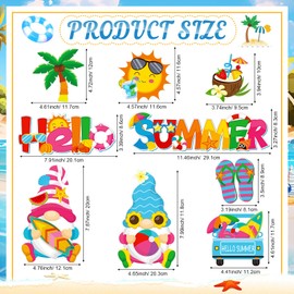 Saysurey 9 Pieces Summer Magnets Summer Fridge Magnet Decals Gnomes Flip Flop Beach Magnetic Stickers for Hawaiian Beach Pool Party Refrigerator Metal Garage Car Door Decorations