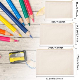 12 Pieces Canvas Cosmetic Bag Multipurpose Cosmetic Pouch Zipper Makeup Bags Blank Make Up Purse for Women Travel Organize Storage, Multi Sizes (Beige)