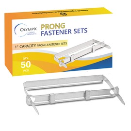 1 Inch Capacity Premium Prong Paper Fastener Complete Set, 2.75 Inch Base with Standard 2-Hole Punch for Home, Work, and School, by Olympx (50 per Box)