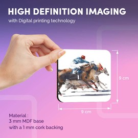 Destination Vinyl ltd Great Coasters (Set of 4) Square - Horse Racing Jockey Race Drink Glossy Coasters/Tabletop Protection for Any Table Type #21697