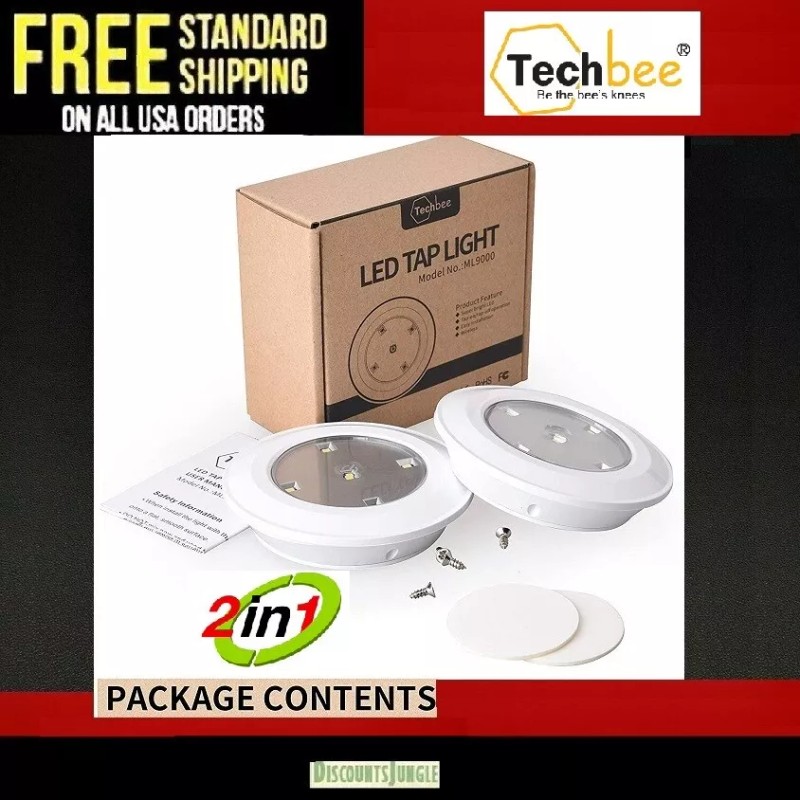 Techbee LED Tap Lights wall Stick On Push Battery Cordless